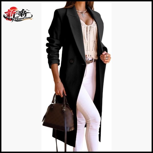 Long Wool Blend Pea Coat Double Breasted Overcoat Women's Winter